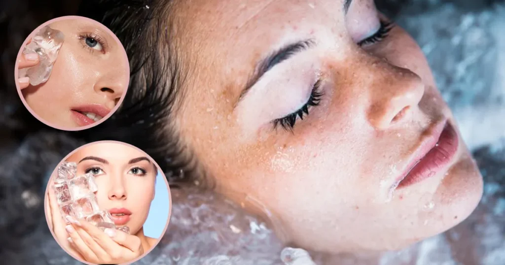 Woman enjoying a rejuvenating ice facial at home